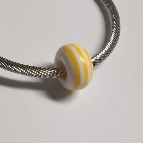 Yellow and White Striped Charm for‎ Pandora Style Bracelet - Picture 4 of 4
